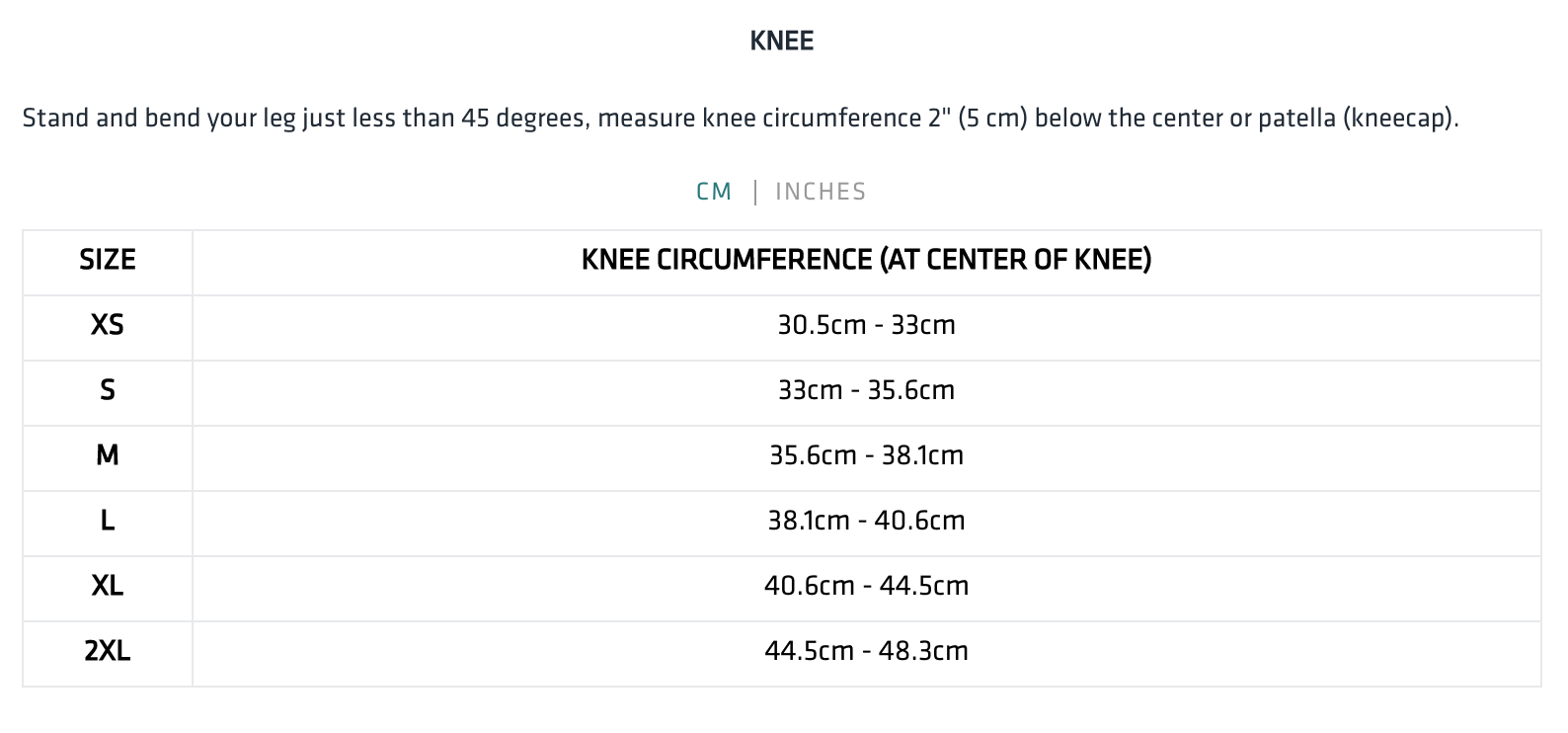 McDavid Knee Brace Sizing Chart