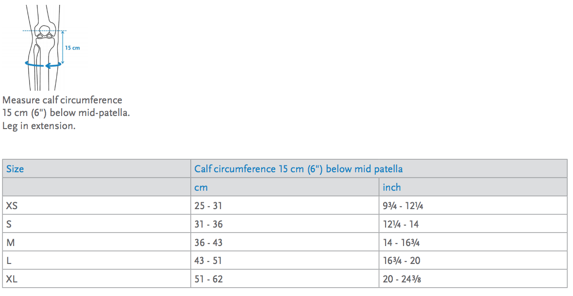OSSUR Unloader One X Knee Brace Sizing Chart